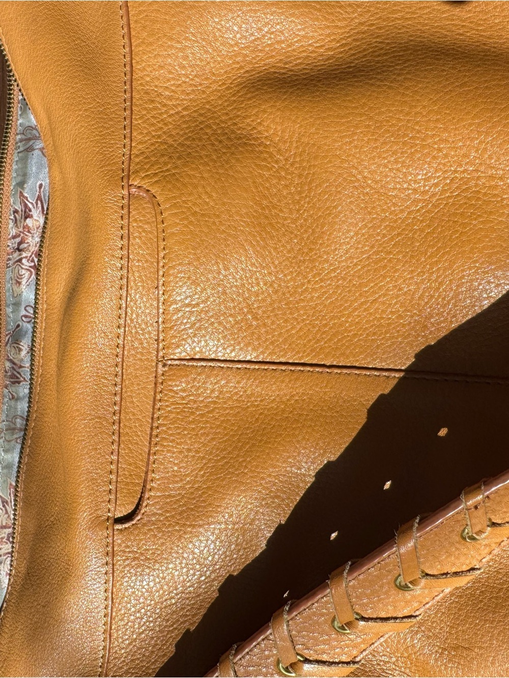HOBO Tan Leather Crescent Shoulder Bag with Braided Strap * unique patchwork EUC - Picture 8 of 10
